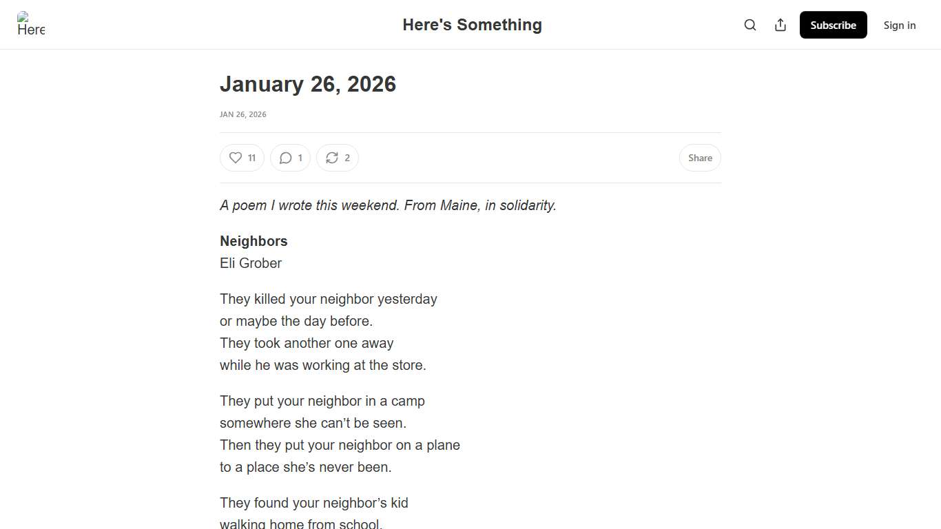 January 26, 2026 - by Eli Grober - Here's Something