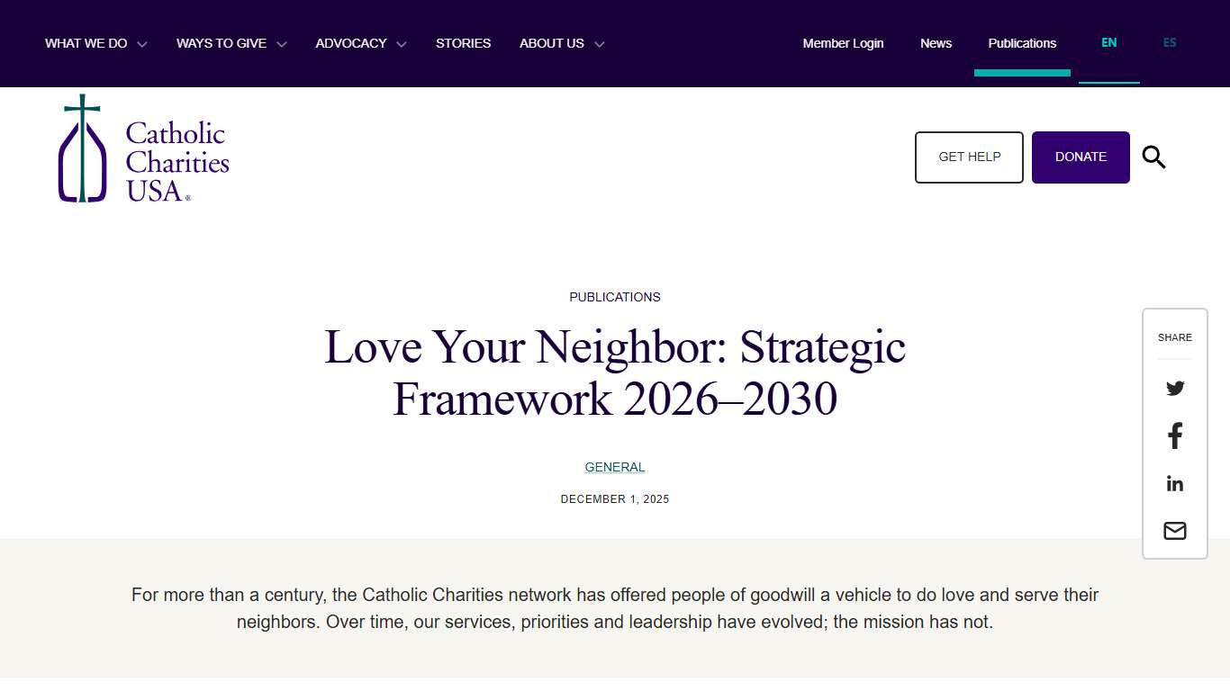 Love Your Neighbor: Strategic Framework 2026–2030 - Catholic Charities USA